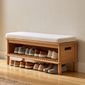 Banc à chaussures avec assise rembourrée en bois, coloris blanc