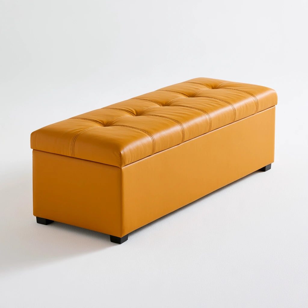 Banc coffre rembourré aux lignes épurées, coloris gris